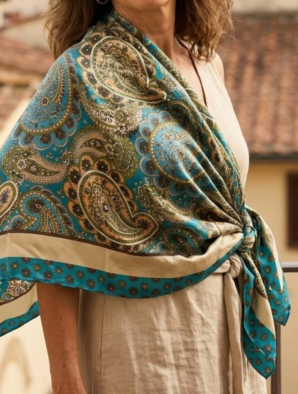 NWT Boho Paisley Satin Headscarf Hair Bandana Large Square Neck Scarf 35
